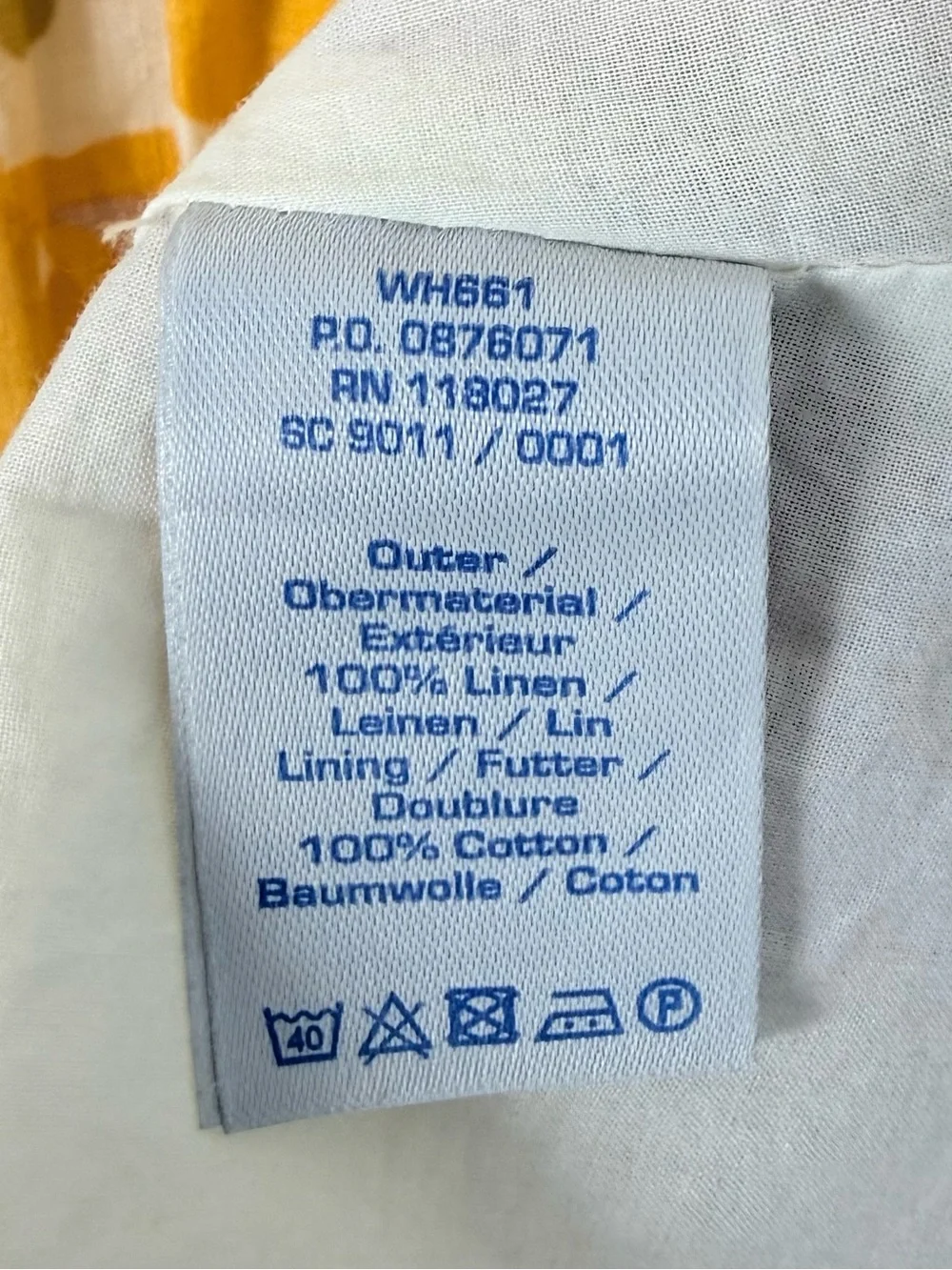 Boden Yellow Floral Print Linen Dress Lace Trim Hem Short Sleeve Fit & Flare 12R